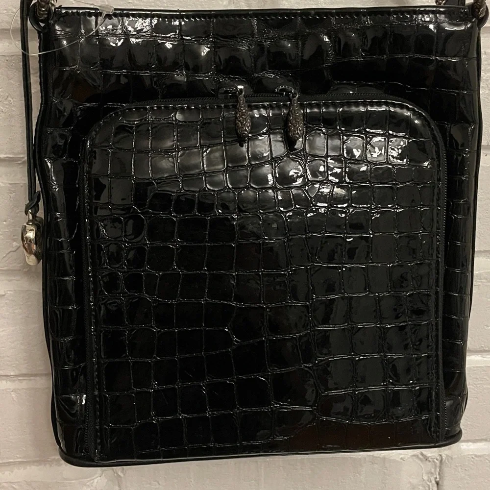 Brighton Black Embossed Patent Leather Shoulder Bag - Picture 4 of 11